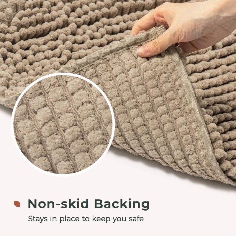 FRESHMINT Chenille Bath Rugs Extra Soft and Absorbent Microfiber Shag Rug, Non-Slip Runner Carpet for Tub Bathroom Shower Mat, Machine-Washable Durable Thick Area Rugs (Light Brown, 24" x 17") - Image 5